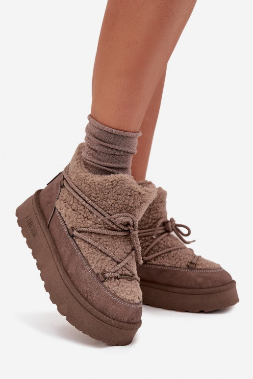 SneeuIn laarzen Dames met platform met bont Typu Baranek Big Star SS274112 bruine kleur