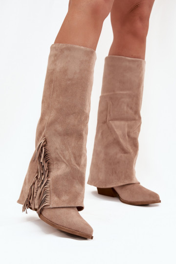 Persistent model laarzen coInboystijl Dames met hakken met kInastjes beige Zalia