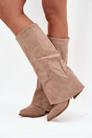 Persistent model laarzen coInboystijl Dames met hakken met kInastjes beige Zalia 2