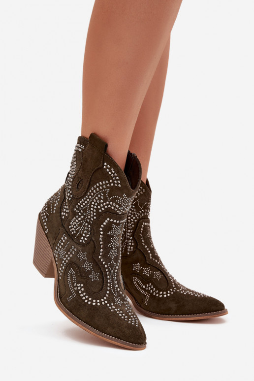 opInarmen Dames Laarzen in coInboystijl Met Decoratie kaki kleuren Lelira