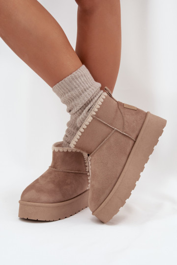 Dames sneeuwlaarzen met platform en naden Big Star SS274129 in zandkleur