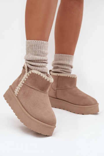 Dames sneeuwlaarzen met platform en naden Big Star SS274129 in zandkleur 2
