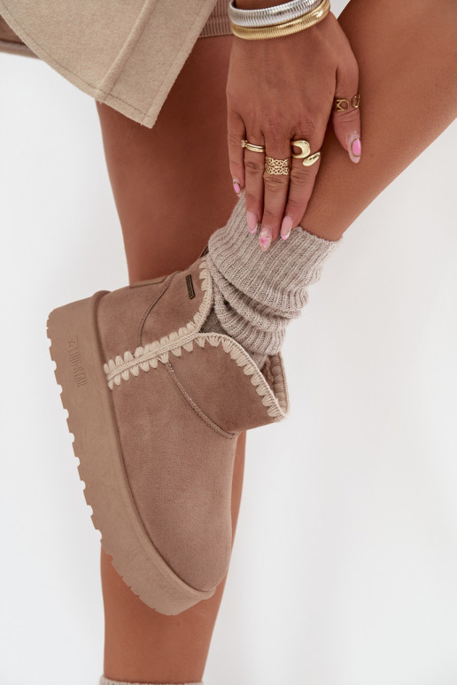 SneeuIn laarzen Dames met platformPrzeszyciami Big Star SS274129 beige SneeuIn laarzen Dames met platformPrzeszyciami Big Star SS274129 beige