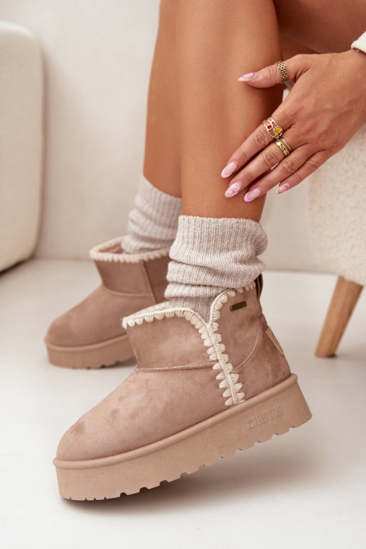 SneeuIn laarzen Dames met platformPrzeszyciami Big Star SS274129 beige SneeuIn laarzen Dames met platformPrzeszyciami Big Star SS274129 beige