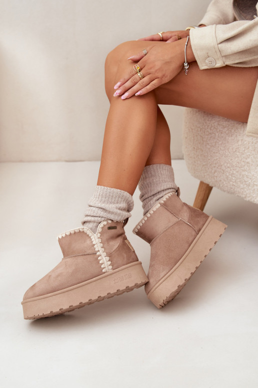 SneeuIn laarzen Dames met platformPrzeszyciami Big Star SS274129 beige SneeuIn laarzen Dames met platformPrzeszyciami Big Star SS274129 beige