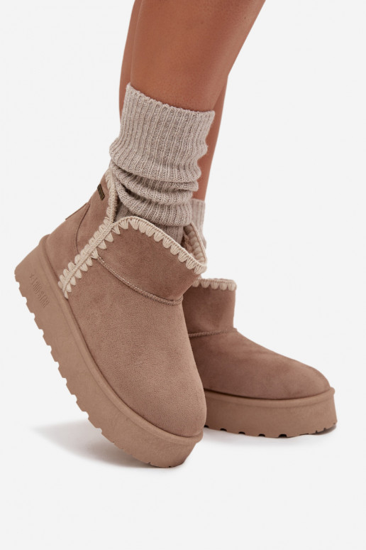 SneeuIn laarzen Dames met platformPrzeszyciami Big Star SS274129 beige SneeuIn laarzen Dames met platformPrzeszyciami Big Star SS274129 beige