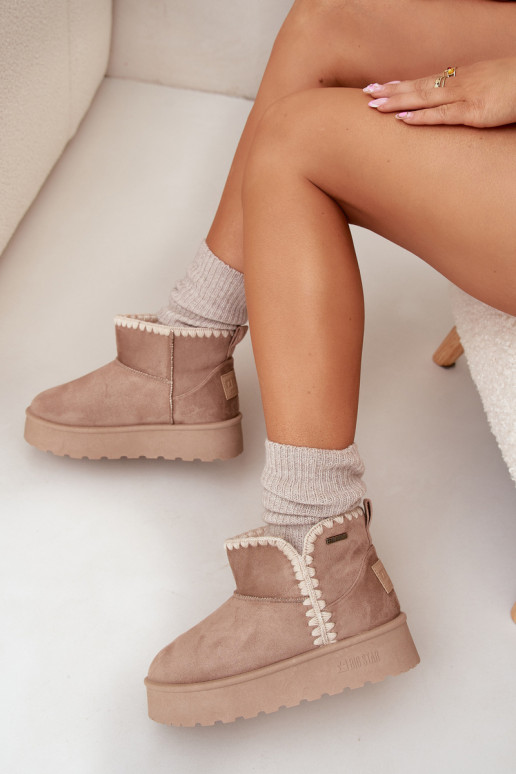 SneeuIn laarzen Dames met platformPrzeszyciami Big Star SS274129 beige SneeuIn laarzen Dames met platformPrzeszyciami Big Star SS274129 beige