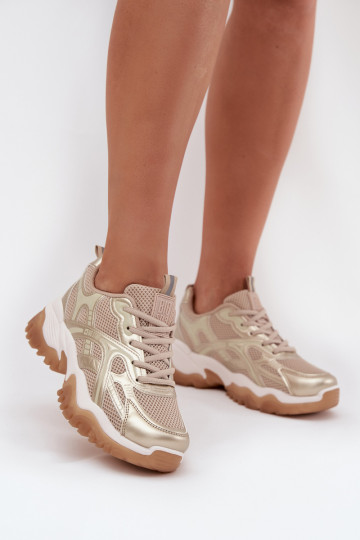 Dames sportschoenen, sportmodel, Big Star SS274014 HI-POLY SYSTEM in zand-goudkleur 2