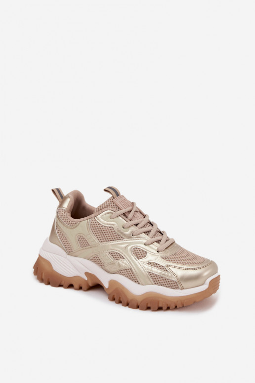 sportschoenen Sneakers model schoenen Dames Big Star SS274014 HI-POLY SYSTEM beige-gouden kleur