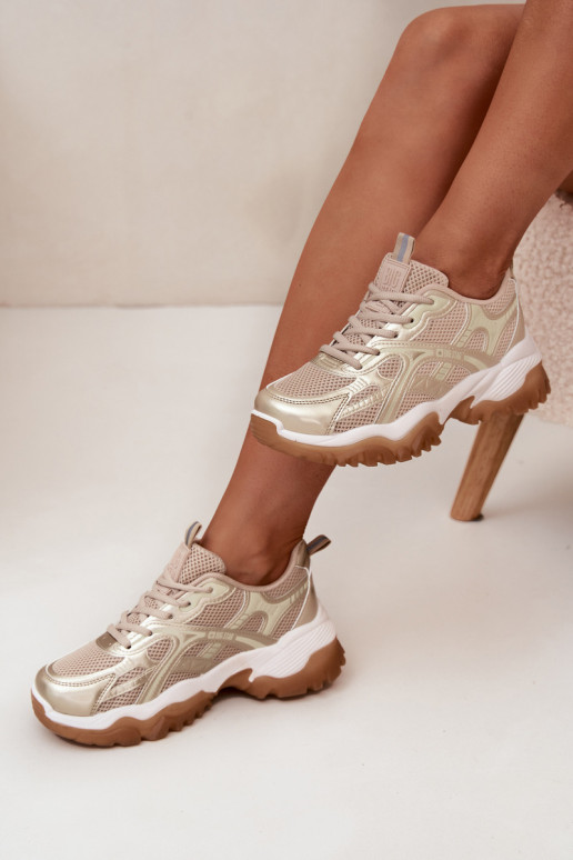 sportschoenen Sneakers model schoenen Dames Big Star SS274014 HI-POLY SYSTEM beige-gouden kleur