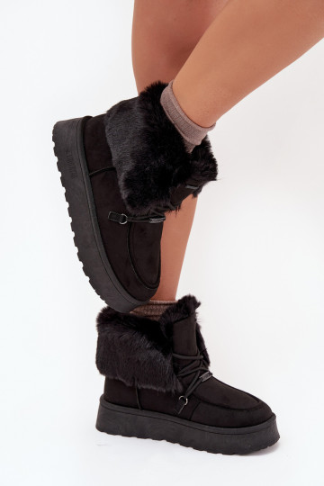 Dames sneeuwlaarzen met platform, bont en veters Big Star SS274113 in zwart