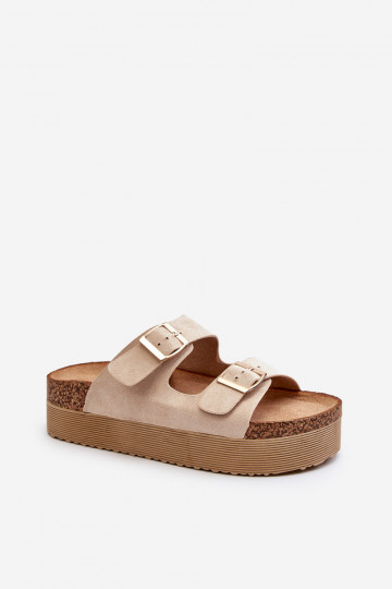 Dames Slippers met platform met gespen beige Lolpey