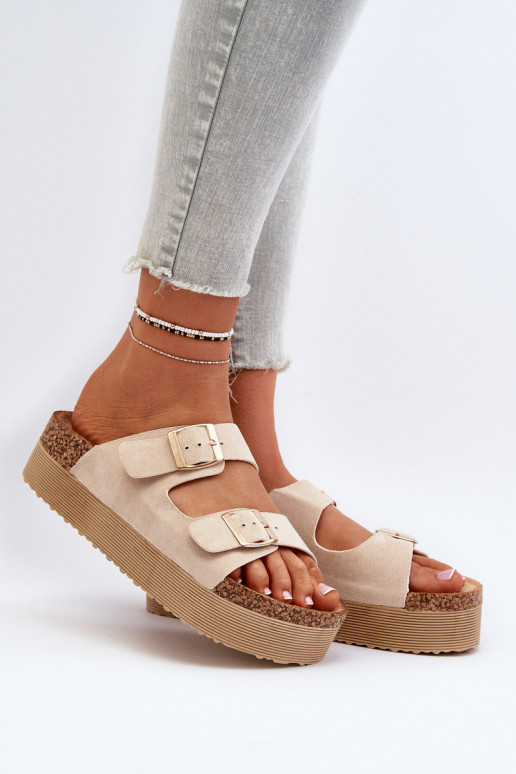 Dames Slippers met platform met gespen beige Lolpey