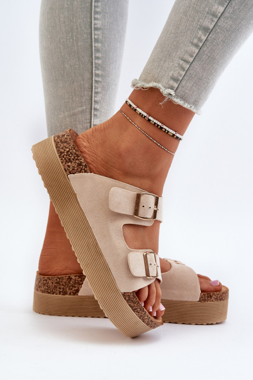 Dames Slippers met platform met gespen beige Lolpey