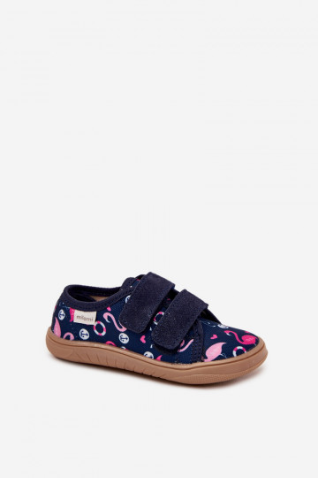 Donkerblauwe "Barefoot" slippers voor kinderen met flamingo's Milami Saphira