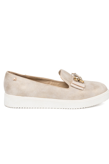 gouden kleur Dames mocassins z biżuteryjnym detalem na przodzie 2