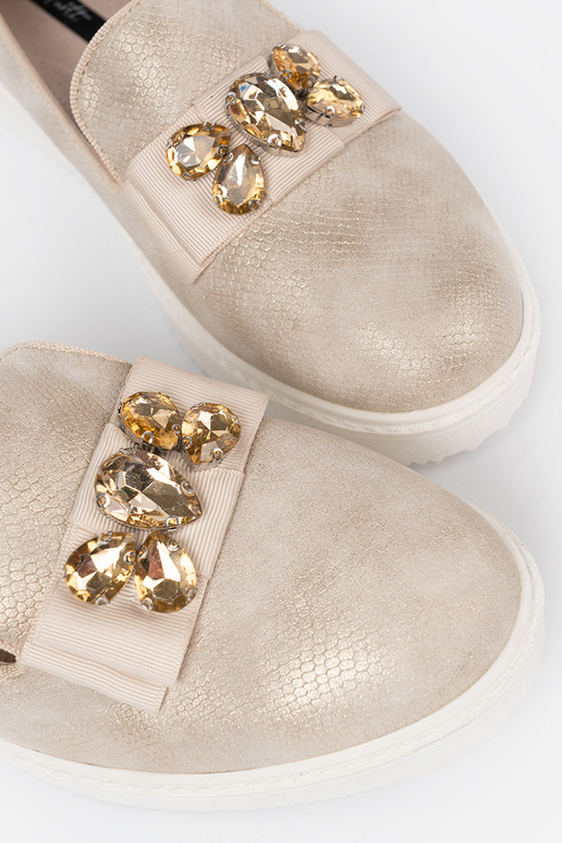 gouden kleur Dames mocassins z biżuteryjnym detalem na przodzie
