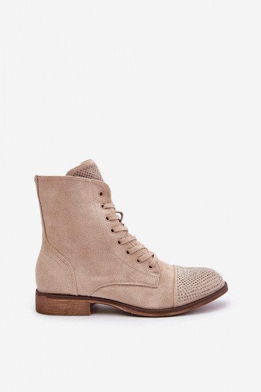 Versierd Laarzen met brede hakken van eco-suèdeoIne opInarmen ivoor Ellieo