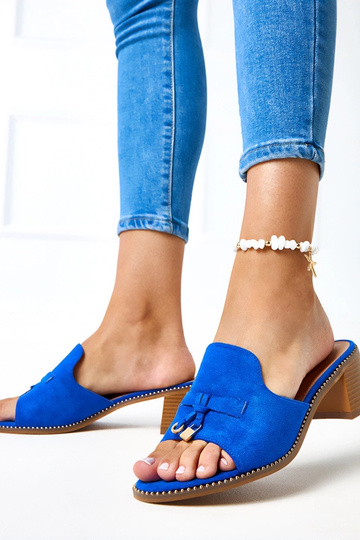 Blauwe slippers op hak met... 2