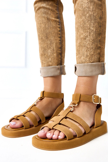 Bruine Romeinse sandalen met veters bij de enkel Nargiz