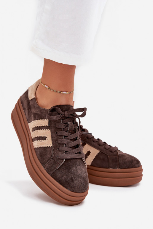 Sneakers model schoenen Dames met platformOpturalnego van suèdeu CzekoladoIne Eldira