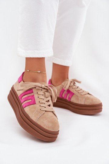 Sneakers model schoenen Dames met platformOpturalnego van suèdeu beige-roze Eldira 2