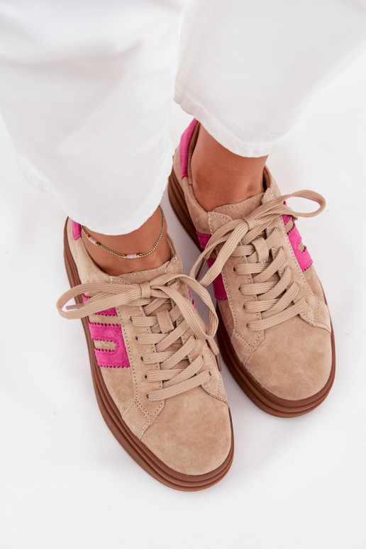 Sneakers model schoenen Dames met platformOpturalnego van suèdeu beige-roze Eldira