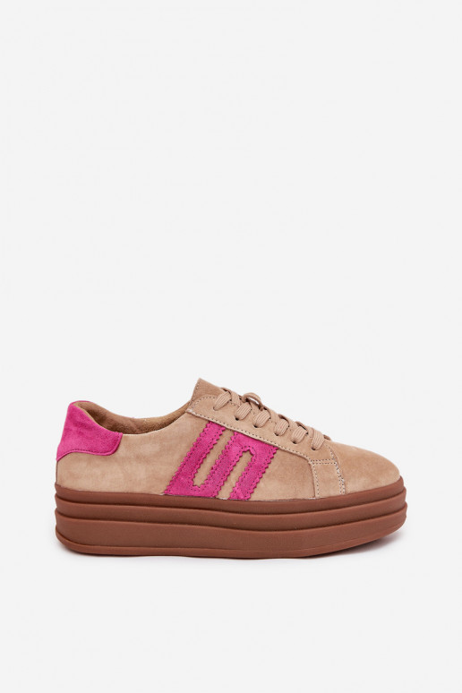 Sneakers model schoenen Dames met platformOpturalnego van suèdeu beige-roze Eldira