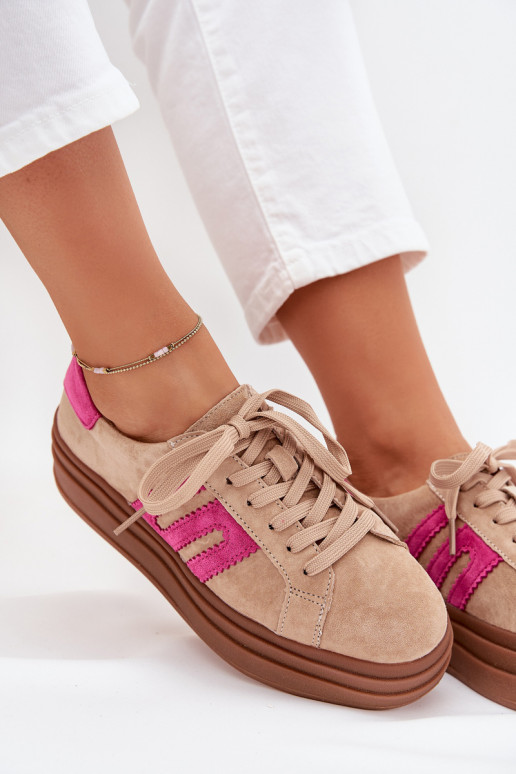 Sneakers model schoenen Dames met platformOpturalnego van suèdeu beige-roze Eldira