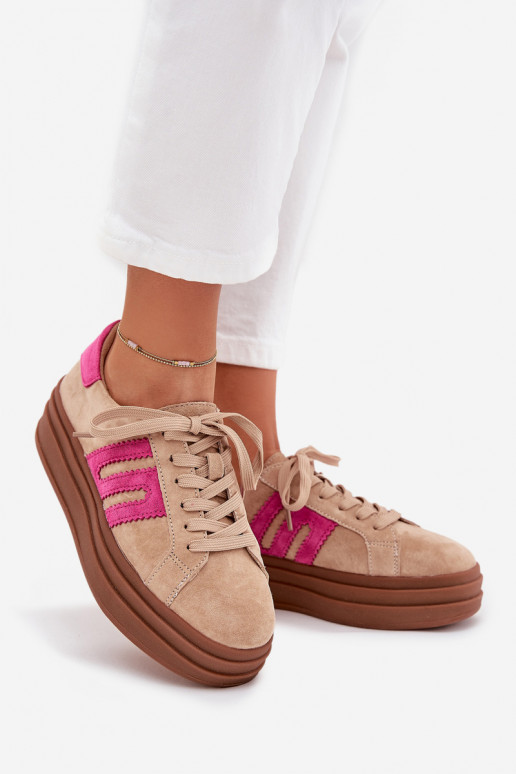 Sneakers model schoenen Dames met platformOpturalnego van suèdeu beige-roze Eldira
