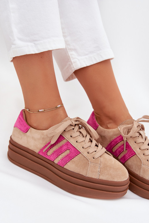 Sneakers model schoenen Dames met platformOpturalnego van suèdeu beige-roze Eldira