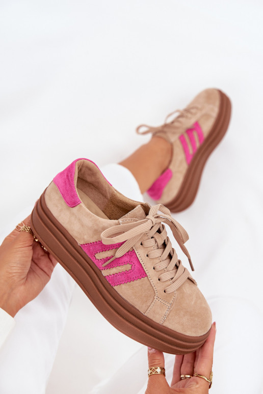 Sneakers model schoenen Dames met platformOpturalnego van suèdeu beige-roze Eldira