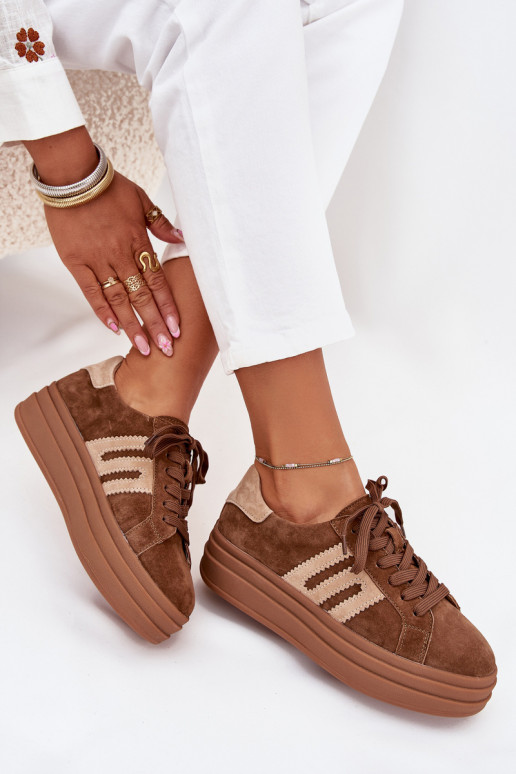 Sneakers model schoenen Dames met platformOpturalnego van suèdeu bruine kleur Eldira
