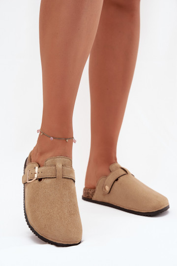 Slippers Klompen Dames met platform met gouden gespen Big Star SS274738 beige 2