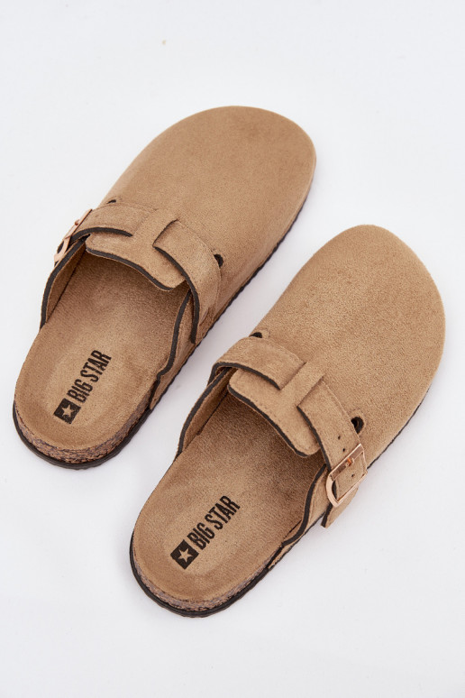 Slippers Klompen Dames met platform met gouden gespen Big Star SS274738 beige