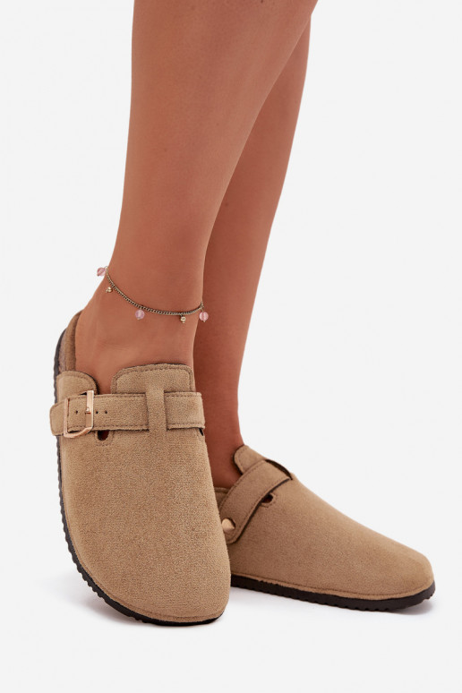 Slippers Klompen Dames met platform met gouden gespen Big Star SS274738 beige