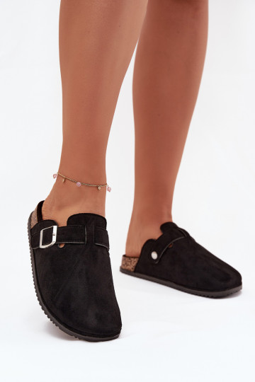 Dames klompslippers met platform zilverkleurig met gespen Big Star SS274736 zwart 2