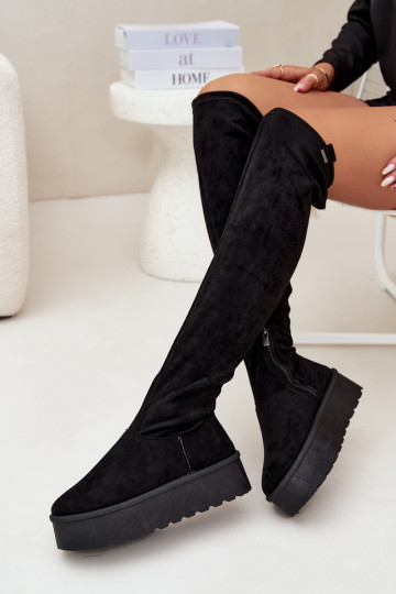 Dames hoge laarzen met platform boven de knie Big Star SS274264 zwart