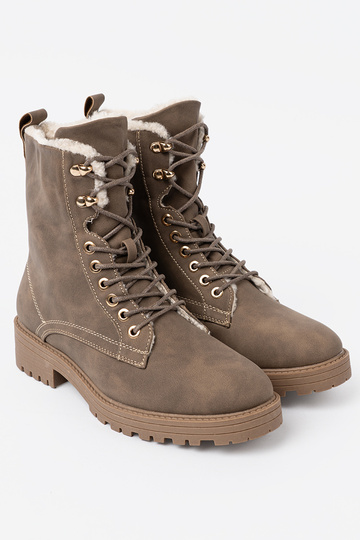 Stijlvol Dameslaarzen donkerbeige z grubą podeszIną