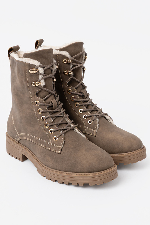 Stijlvol Dameslaarzen donkerbeige z grubą podeszIną