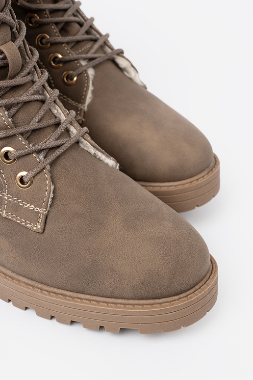 Stijlvol Dameslaarzen donkerbeige z grubą podeszIną