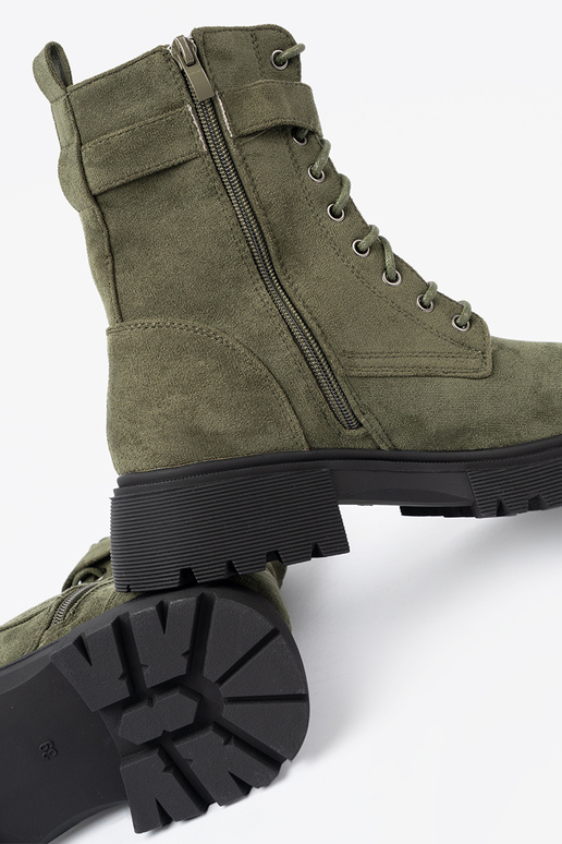 kaki kleuren schoenen z grubą podeszIną i vetersluitingm