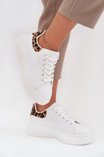 Dames witte sneakers stijl schoenen met platform Big Star SS274247 en leopardprint