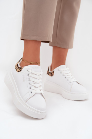 Dames witte sneakers stijl schoenen met platform Big Star SS274247 en leopardprint 2