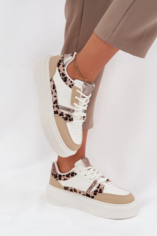 Dames Sneakers model schoenen met platform Big Star SS274357 met luipaardbontpatronen INit-beige