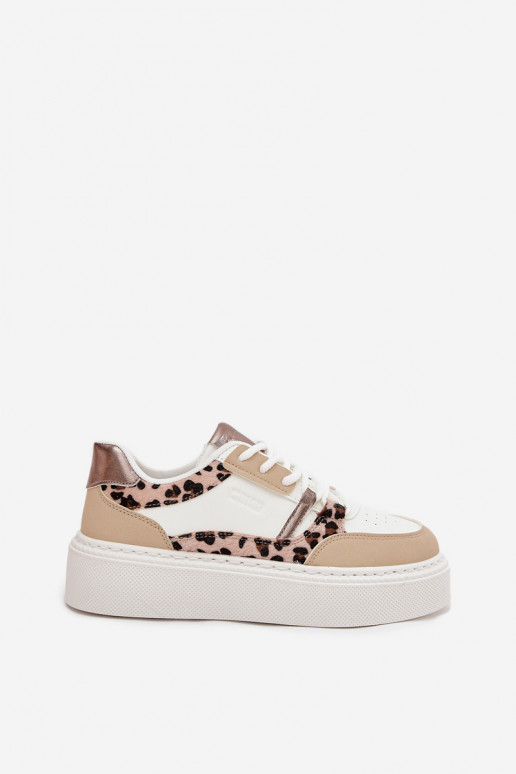 Dames Sneakers model schoenen met platform Big Star SS274357 met luipaardbontpatronen INit-beige
