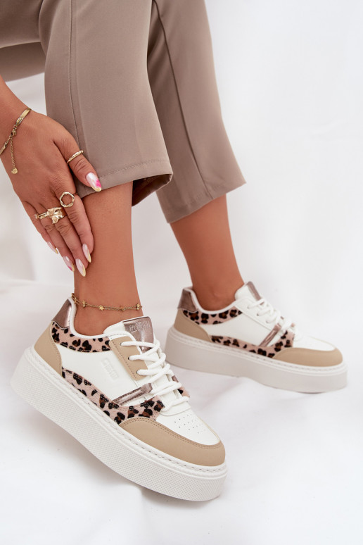 Dames Sneakers model schoenen met platform Big Star SS274357 met luipaardbontpatronen INit-beige