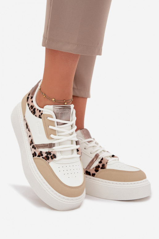 Dames Sneakers model schoenen met platform Big Star SS274357 met luipaardbontpatronen INit-beige