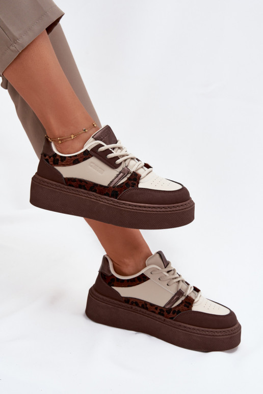 Dames Sneakers model schoenen met platform Big Star SS274356 met luipaardbontpatronen bruin-beige Dames Sneakers model schoenen met platform Big Star SS274356 met luipaardbontpatronen bruin-beige