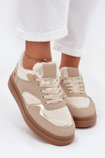 Sneakers model schoenen Dames met platform met bont Typu Baranek beige Frelina